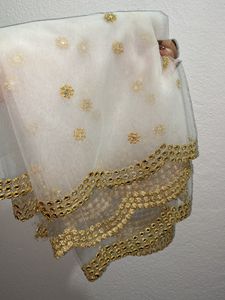 Beautiful White Golden Mirror work Dupatta❤️