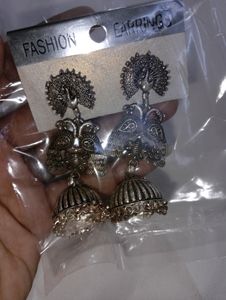 Heavy Silver Oxidised Peacock Earings 🦚