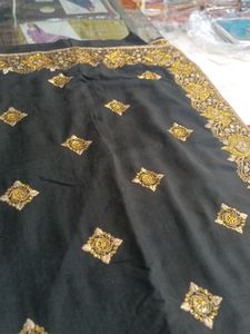 Elegant Black &amp; Gold Embroidered Saree