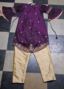 Girls' Purple Embroidered Kurta Set