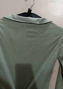 Zara Sage Green Ribbed Top