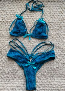 LegAvenue Teal Halter Bralette&Strappy Thong Set