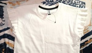 White Ruffle Sleeve T-Shirt