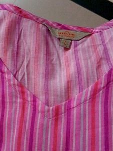 Pink &amp; White Striped Kurta