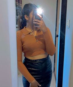 Brown Full Sleeve Crop Top!