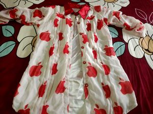 Apple Print Sheer Shirt  For Women