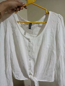 H&M White Tie-Front Blouse