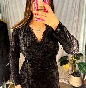 Black Velvet Wrap Dress