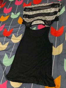 Black Mesh Detail Long Sleeve Top