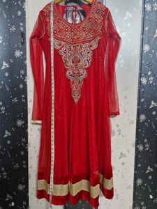 Red Anarkali Suit Set With Dupatta