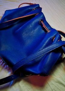 Blue Faux Leather Bucket Backpack