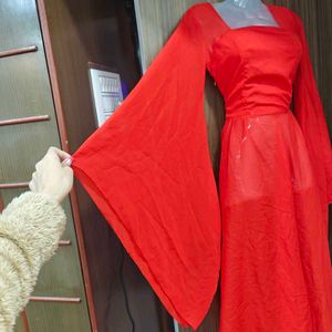 Red Sheer Dress with Corset Back
