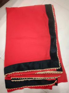 Red &amp; Black Embellished Saree