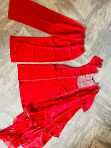 Red Embroidered Kurta Set