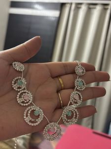 Silver Rhinestone Necklace &amp; Earring Set