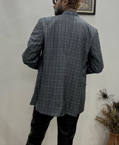 Grey Plaid Double Breasted Blazer