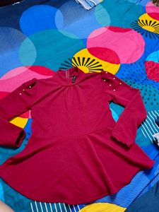 Pretty Style Maroon Peplum Top