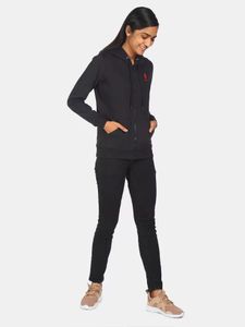U S Polo Assn Women Black Front Open Sweatshirt