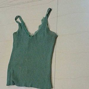 Green Lace Trim Tank Top
