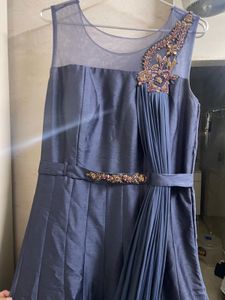 Stunning Metallic Grey Evening Gown With Drape