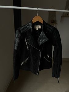 MANGO BLACK LEATHER &amp; SUEDE BIKER JACKET