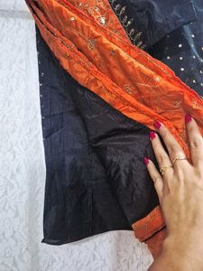 black n orange Saree and blouse
