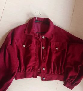 Burgundy Corduroy Cropped Jacket