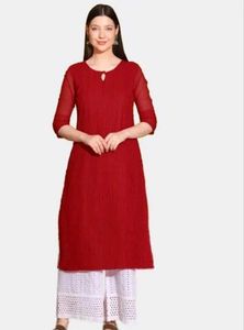 Red Embroidered Kurta