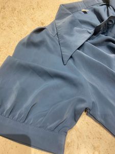 blue satin crop top