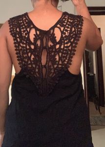 Lace Detailed Black Tank Top