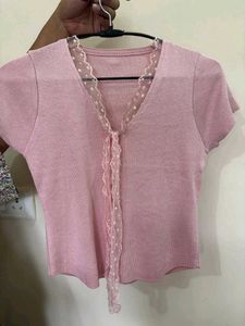 Pink Lace Trim Top