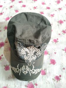 Y2K Olive Green Cap with Embroidery