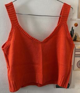 Orange Knit Crop Tank Top