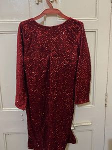 Red Sequin Velvet Dress