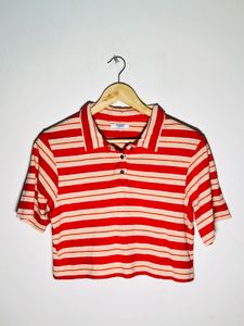 Striped Cropped Polo Top