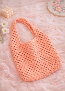Peach Crochet Tote Bag
