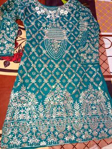Teal Embroidered Pakistani Suit