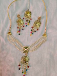 Beautiful Pearl Or White And Colourful Moti Haar.