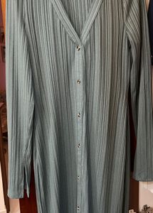 Ribbed Button-Down Midi Dress