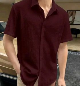 Burgundy Textured Short Sleeve Shirt