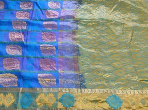 Blue And Green Silk. Saree