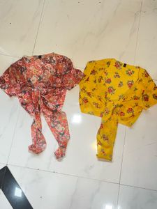 Combo of Floral Tie-Front Tops