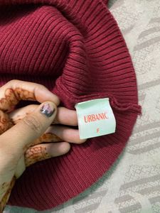 Red heart-neck top