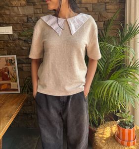 ZARA  Textured Top with Statement Collar