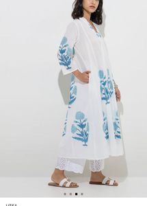 Utsa Blue Floral Butta Design Cotton A-Line Kurta