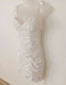 White Ruched Mini Dress