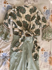 Wrap Around Crop Top with Mint Trousers