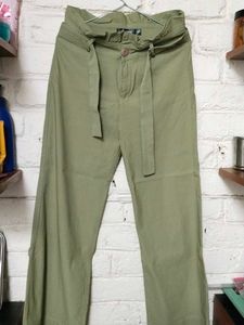 Olive Green Belted Wide Leg Pants