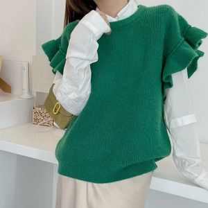 Green Ruffle Sleeve Knit Top