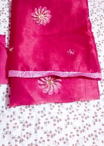 Pink Floral Saree with Blouse Piece